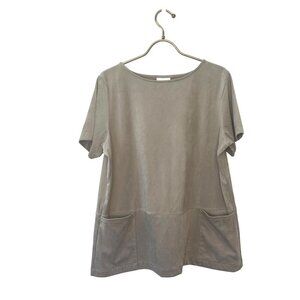 J Jill Linen Faux Suede Blouse Ladies Size MED Beige Color Boho Career Casual